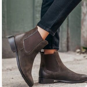 Thursday Everyday Chelsea Duchess Bootie In Dark Olive Suede Womens Size 7